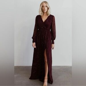 NWT Sparkle Wrap Maxi Dress in Mulberry Color, Size Medium